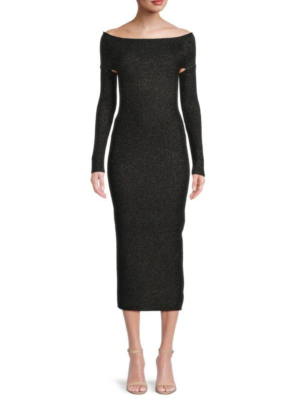 Khaite Marisole Glitter Off Shoulder Midi Dress 1