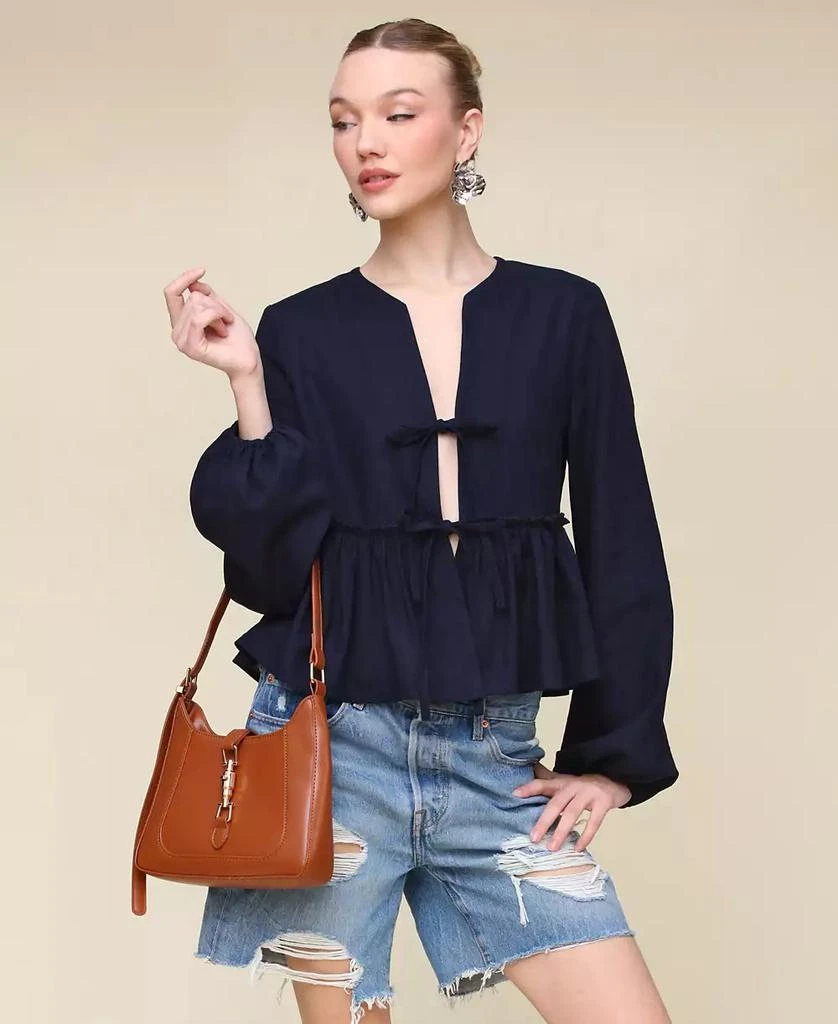 Avec Les Filles Women's Linen-Blend Tie-Front Blouse 5