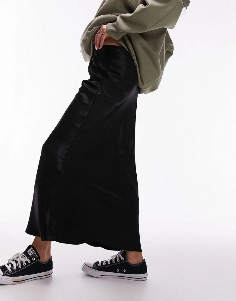 Topshop Topshop satin bias midi skirt in black 3