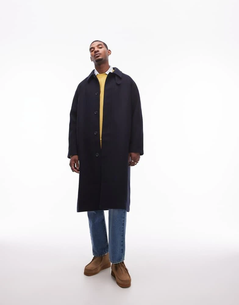 Topman Topman car coat in navy 4