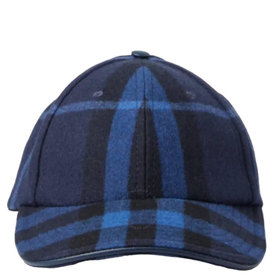 Burberry Navy Check Cashmere Baseball Cap