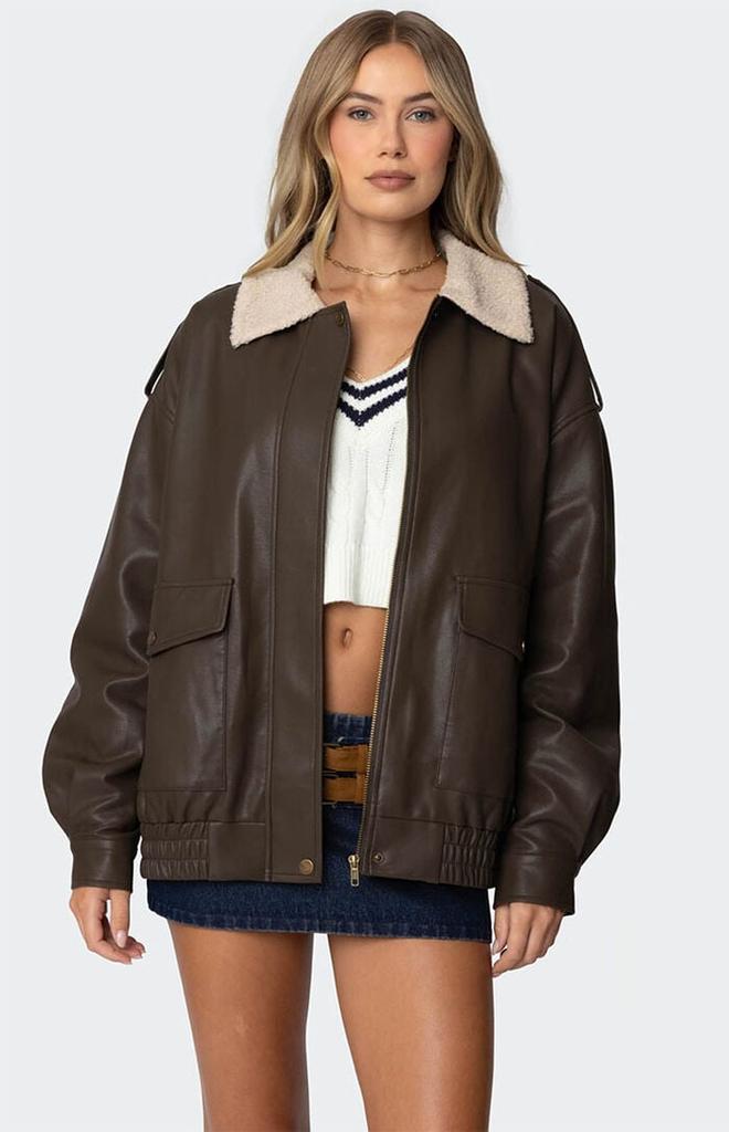 Shop Ann Oversized Faux Leather Jacket on Sale at