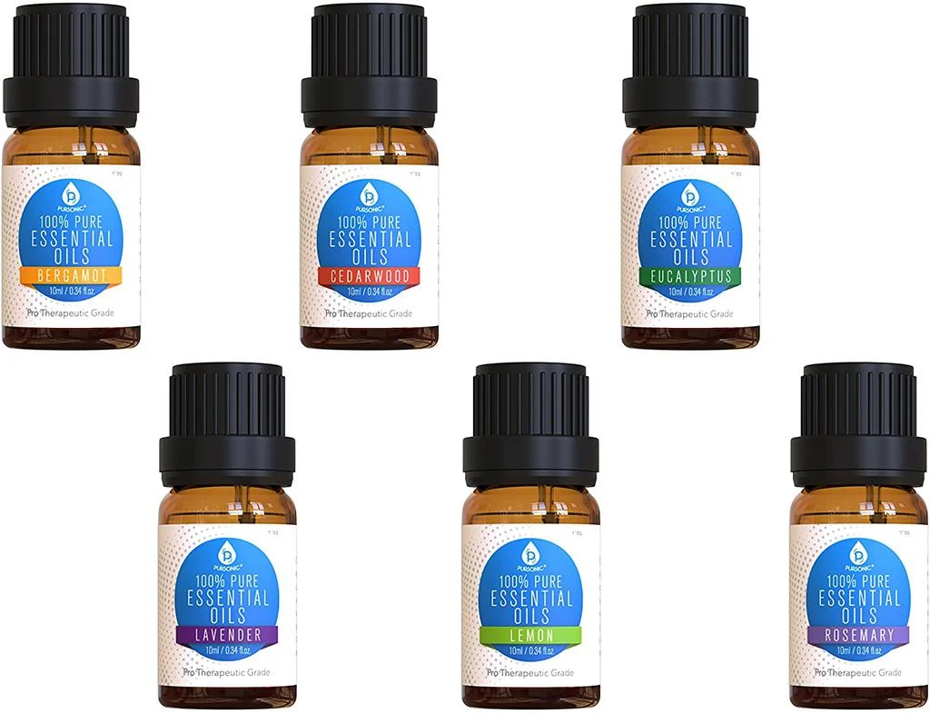 PURSONIC 100% Pure Essential Aromatherapy Oils Gift Set-6 Pack , 10ML(Bergamot, Cedarwood, Eucalyptus, Lavender, Lemon, Rosemary.) 1