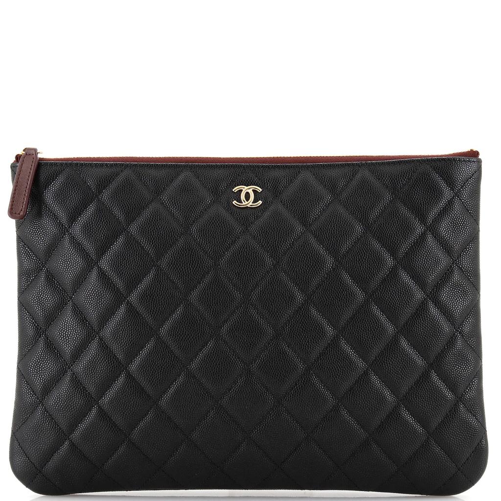 Chanel O Case Clutch Quilted Caviar Medium