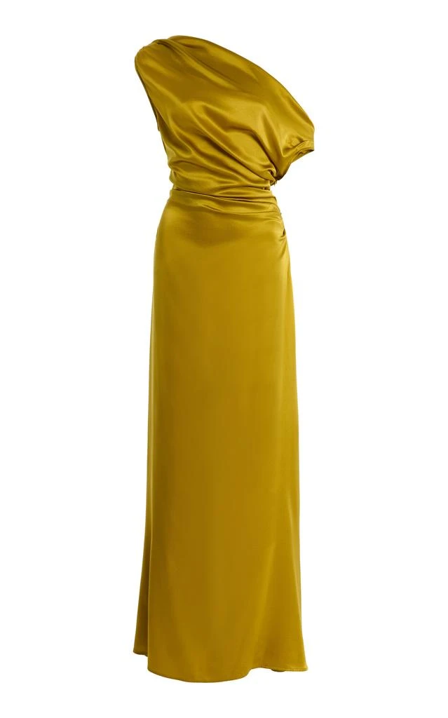 beige long sleeve dress maxi Shona Joy - La Lune Plunged Long Sleeve Maxi Dress - Gold