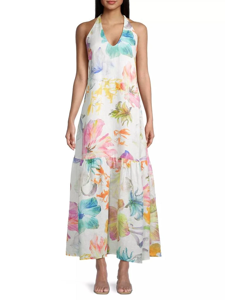 120% Lino Linen Floral Halter Maxi Dress 3