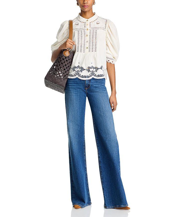 Farm Rio Romantic Richelieu Puffed Sleeve Blouse