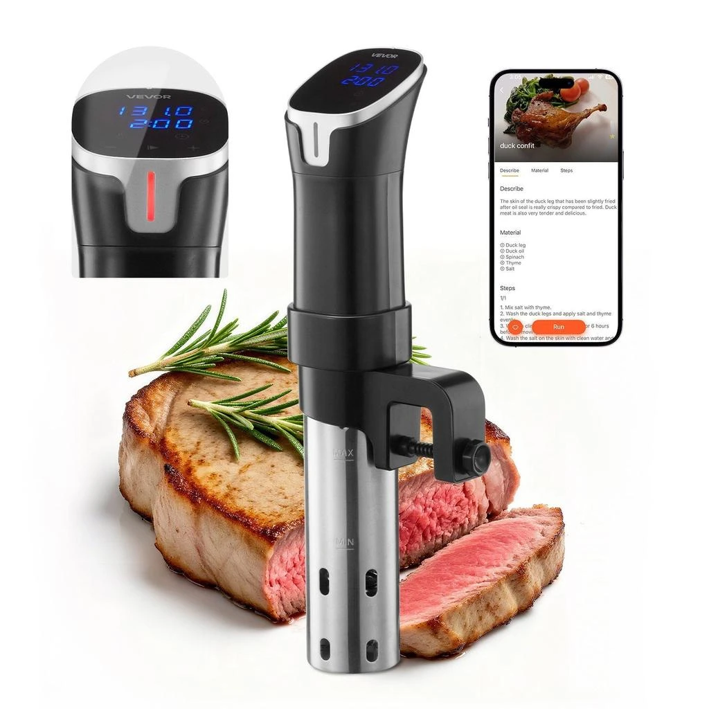 VVOR Sous Vide Precision Cooker, 1100W Sous-Vide Cooking Machine, WIFI Immersion Circulator with LED Digital Display, Fast-Heating, Accurate Temperature 
Timer Control, SUS304 Stainless Steel