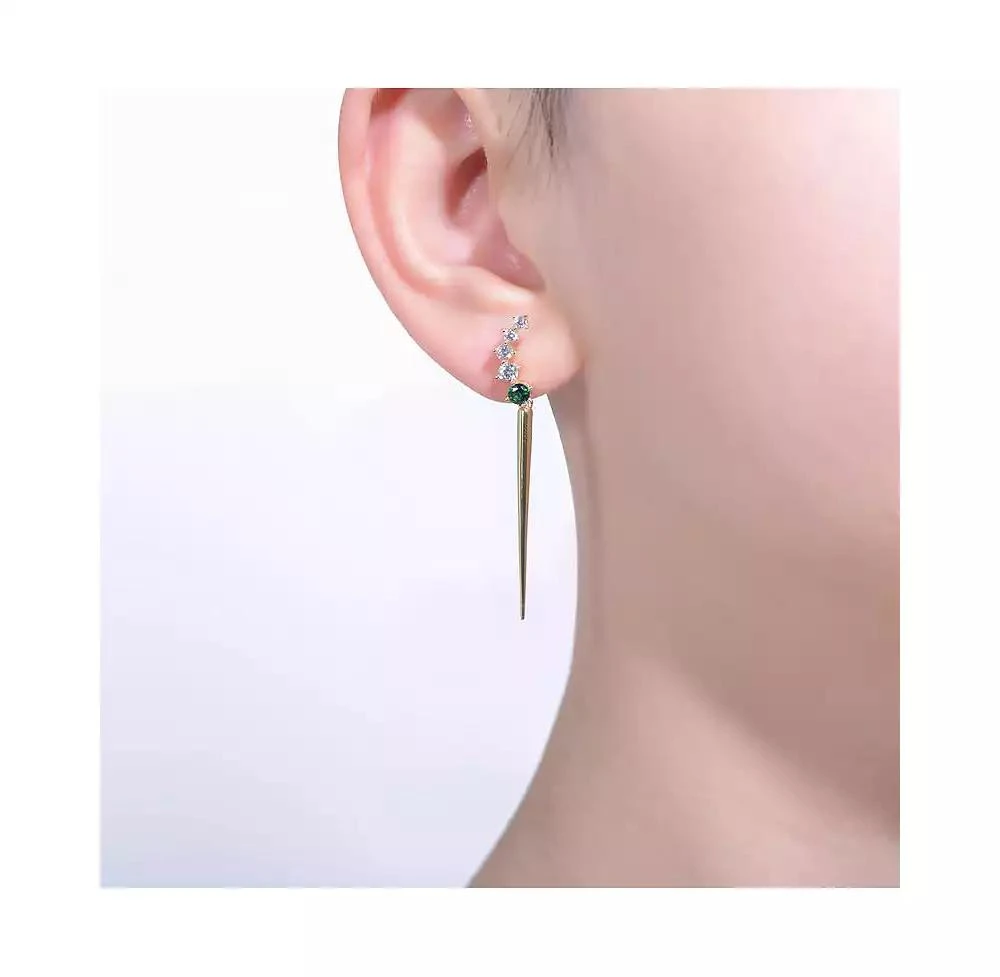 Genevive 14K Gold Plated Sterling Silver Green Linear Necklace and Earring Set 5