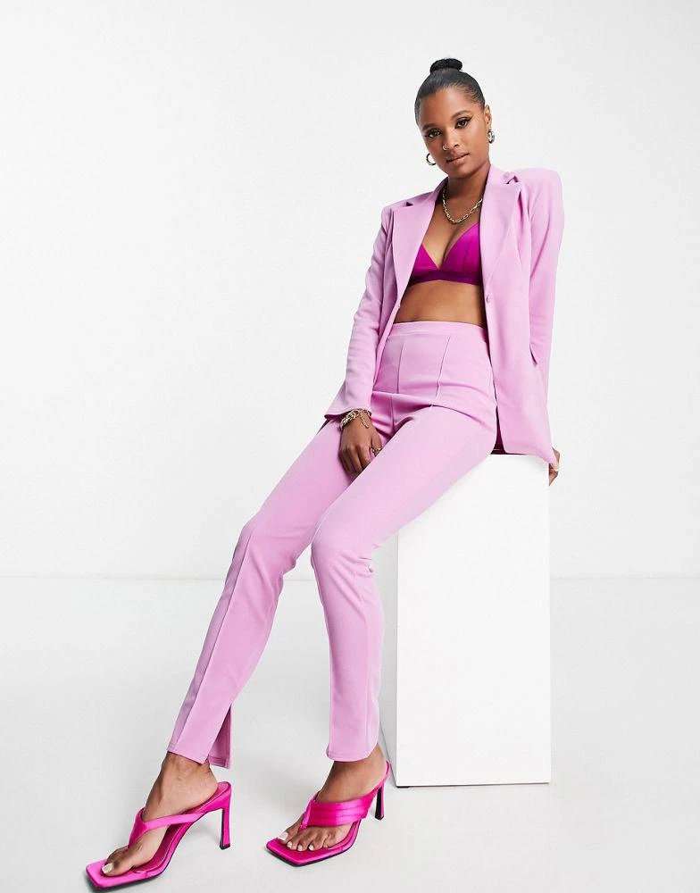 ASOS ASOS DESIGN Petite jersey suit strong shoulder nipped waist blazer in pink 4