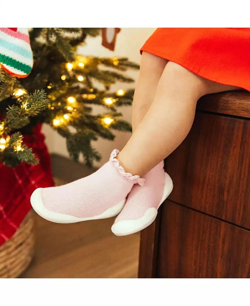 Komuello Baby Girls First Walk Sock Shoes Lace Trim Pink 5