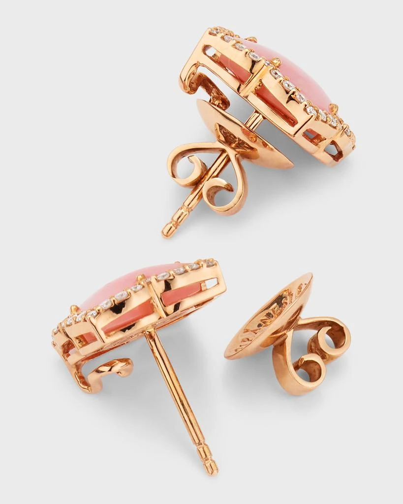 Piranesi 18K Rose Gold Carved Pink Opal and Round Diamond Small Stud Earrings 4