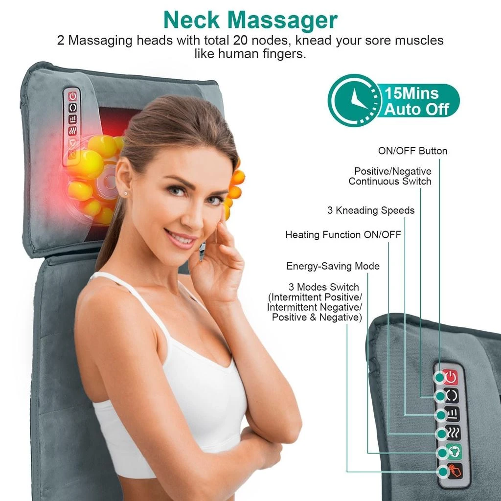 PROXXI Full Body Electric Massage Mat with Heat Vibration Massage Pad Cushion Back Massage Mattress Chair Pad with Neck Massage Pillow with 10 Vibration Motors Timer Anti-Slip Bottom Earplugs 4