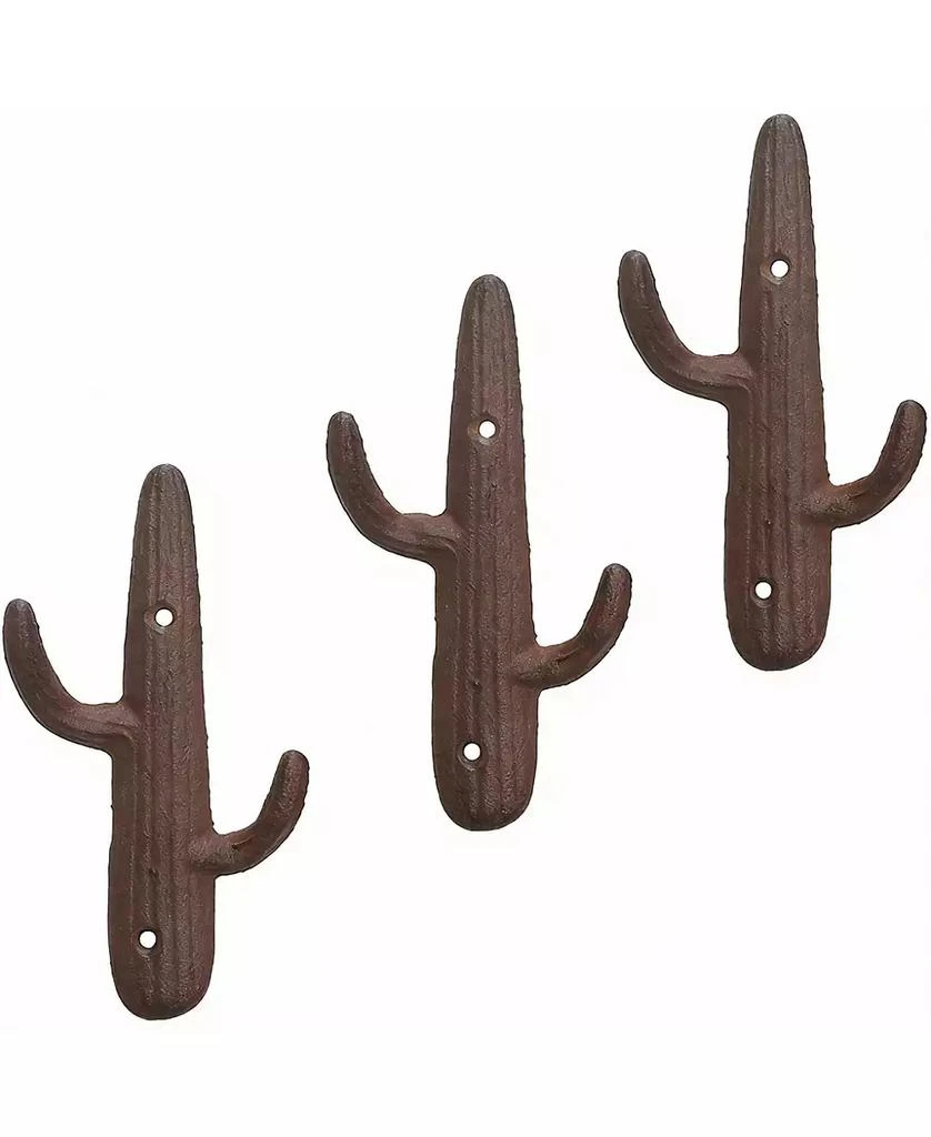 YIGII Set of 3 Rustic Cactus Cast Iron Wall Hooks for Coats, Bags, Towels - Easy Install