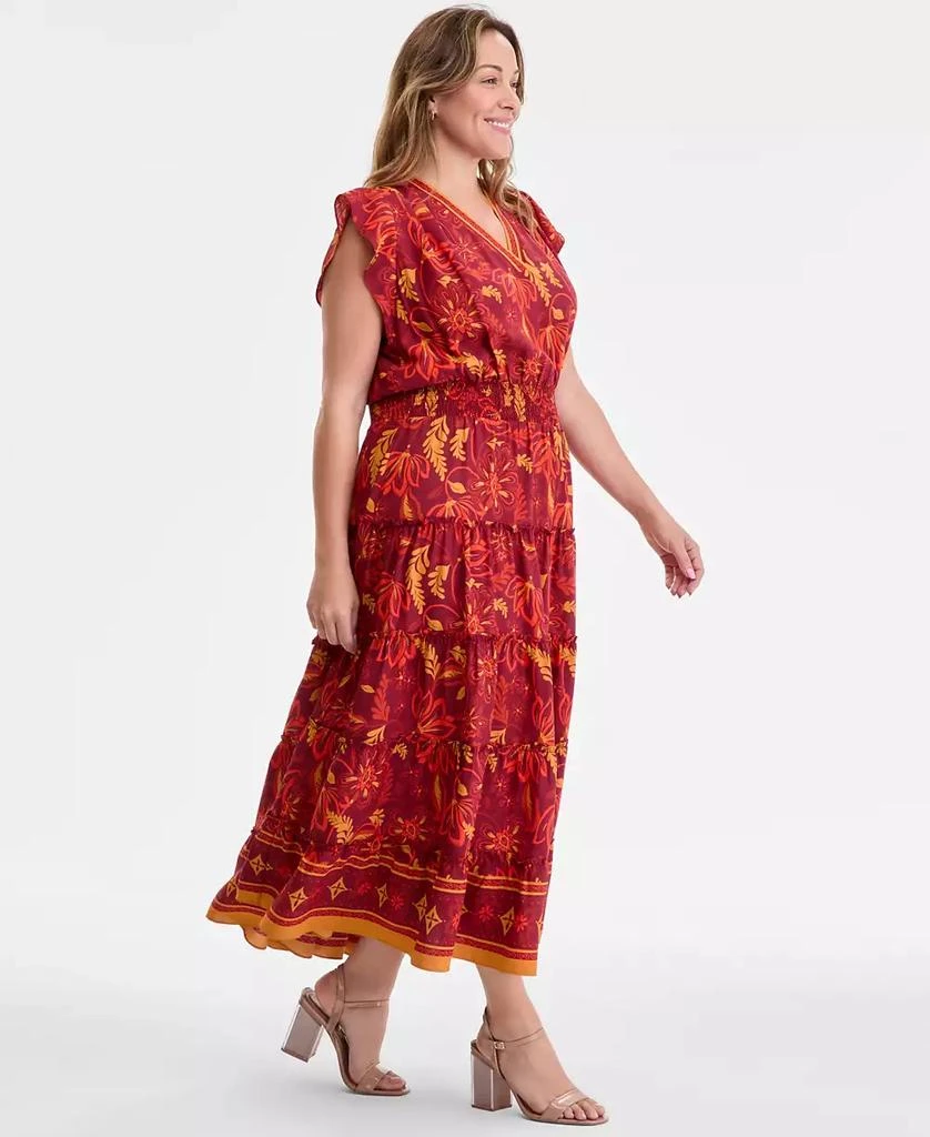 Vince Camuto Plus Size Printed Smocked-Waist Flutter-Sleeve Maxi Dress 3
