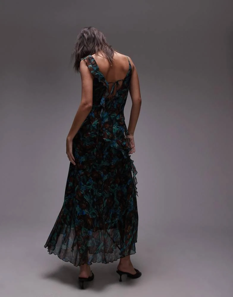 Topshop Topshop maxi frill slip midi dress in green floral 4