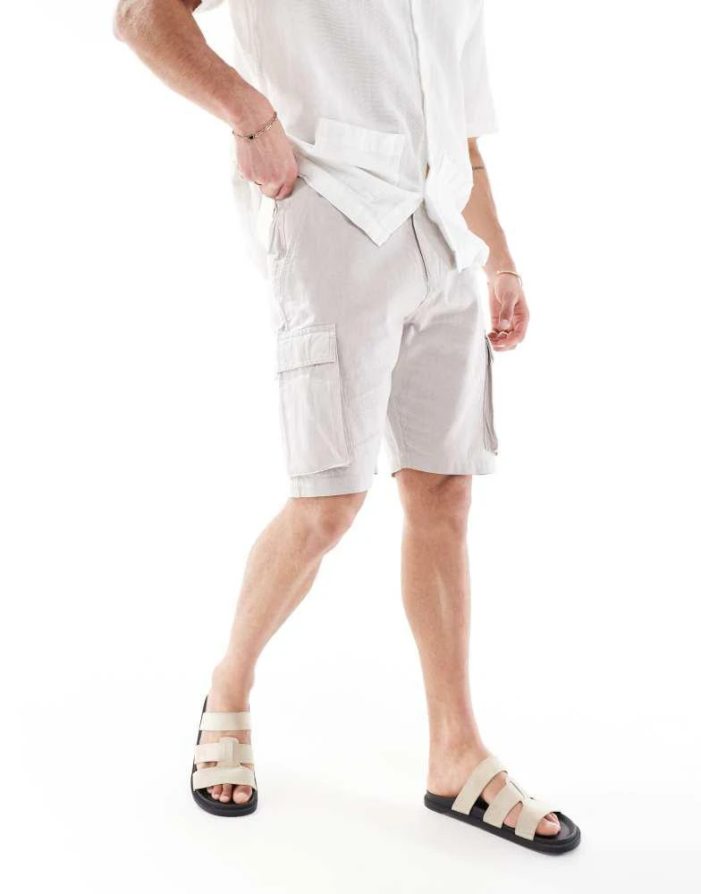 French Connection Mens French Connection cargo pocket linen shorts in stone 4
