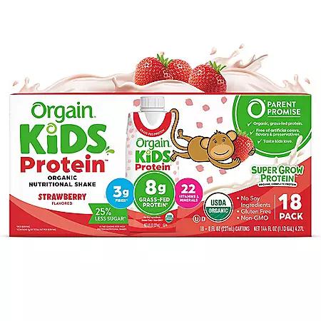 Orgain Orgain Kids 8g Protein Organic Nutrition Shake, Strawberry 8 fl. oz., 18 pk.