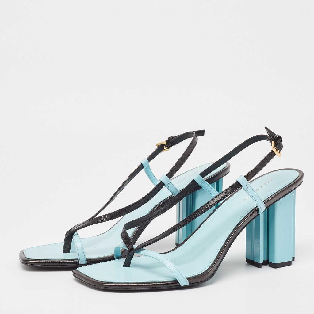 Tory Burch Tory Burch Blue/Black Leather T Stamp Sandals Size 39