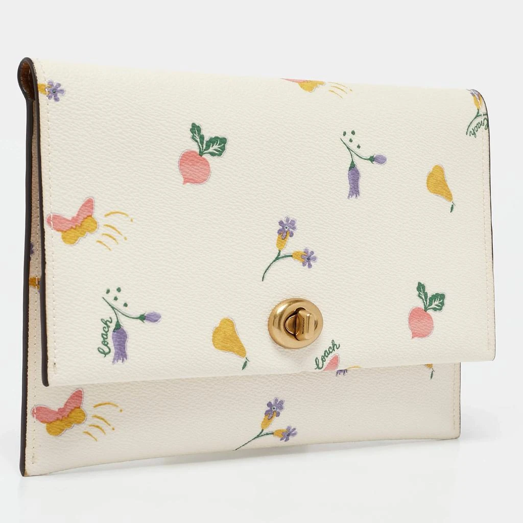Coach Coach Cream Garden Print Leather Large Turnlock Pouch 3