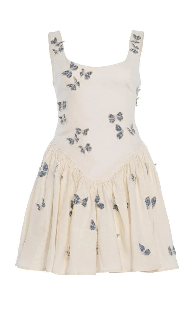 Agua by Agua Bendita Agua by Agua Bendita - Pluma Embroidered Linen Mini Dress - Ivory - M - Moda Operandi 1