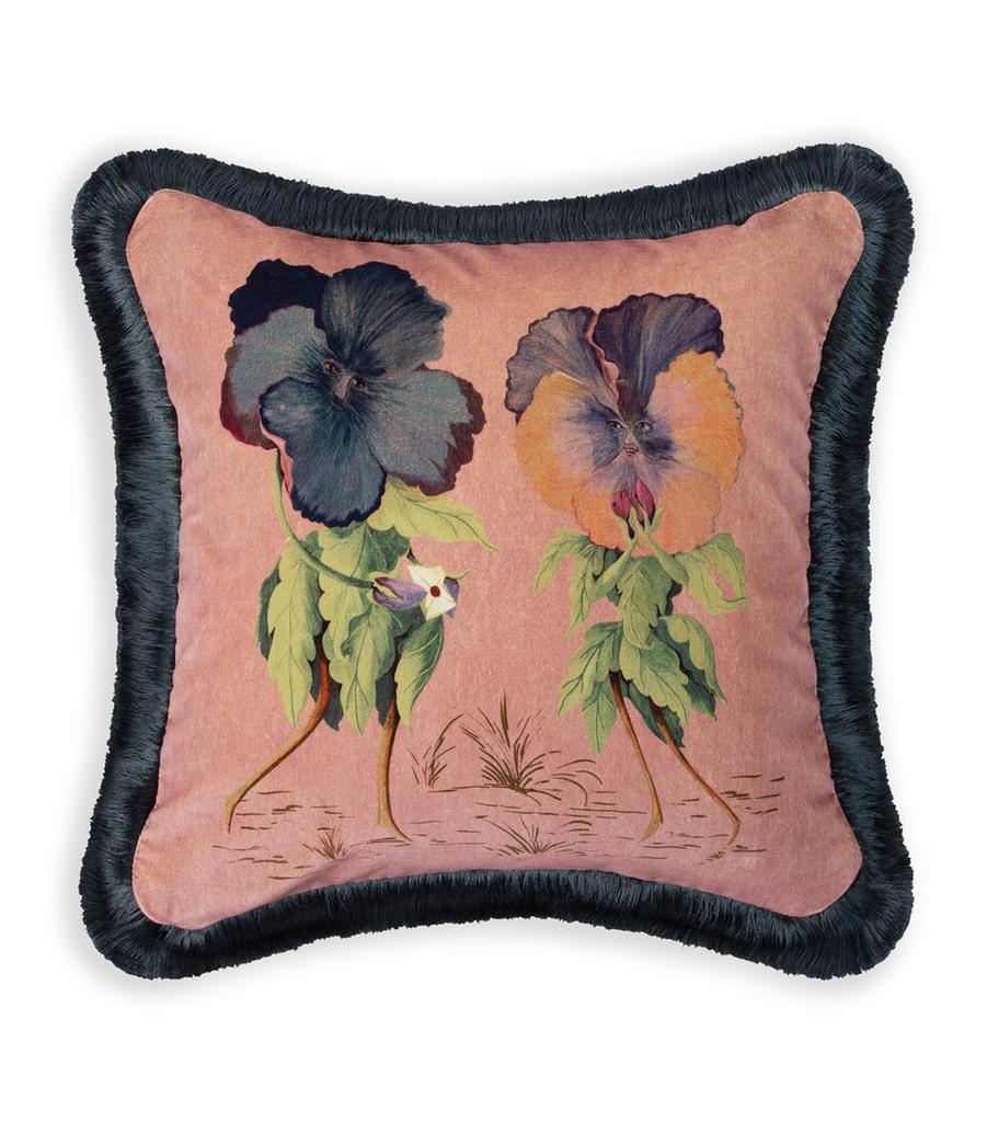 House of Hackney Medium Velvet Amatoria Pansies Fringed Cushion (45cm x 45cm)