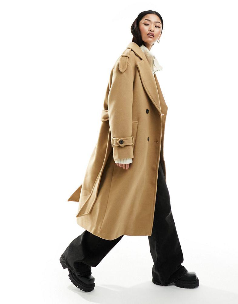 Bershka Bershka wool trench coat in camel