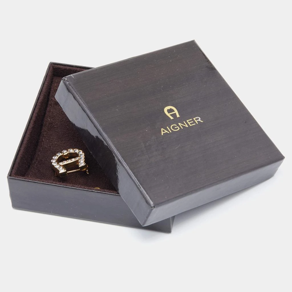 Aigner Aigner Gold Tone Crystal Logo Pin Brooch 4