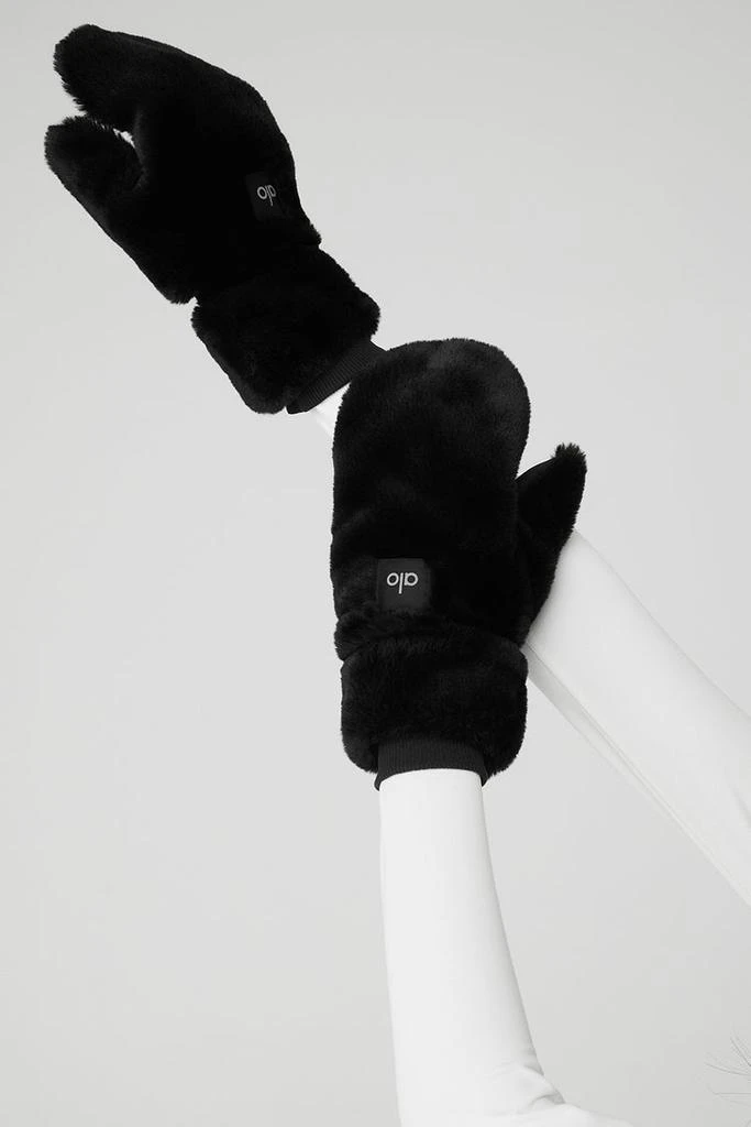 Alo Faux Fur Mittens - Black 4