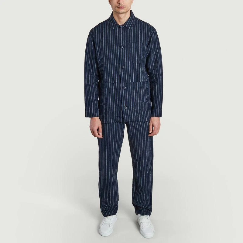 Knowledge Cotton Apparel Striped organic linen overshirt Stripe navy KNOWLEDGE COTTON APPAREL 4