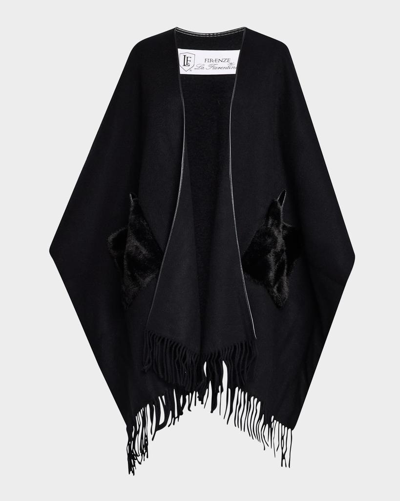 La Fiorentina Ruana Shawl W/ Faux Fur Trim