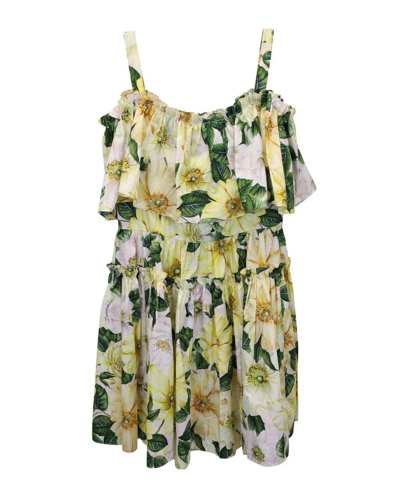 Dolce & Gabbana Floral Off-The-Shoulder Mini Dress in Yellow Print Cotton 1