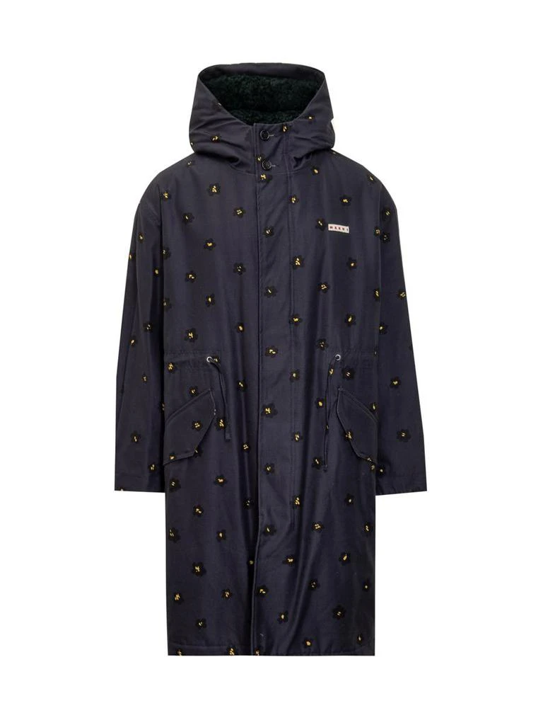 Marni Marni Draft Flower Trench Coat In Gabardine 1