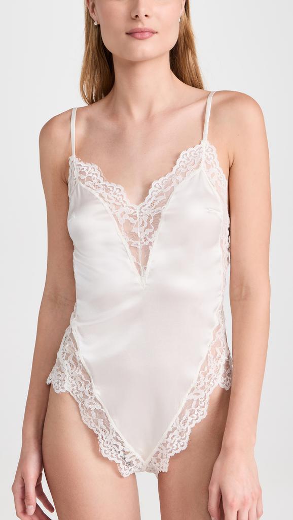 Fleur du Mal Venus Lace Trim Silk Thong Teddy