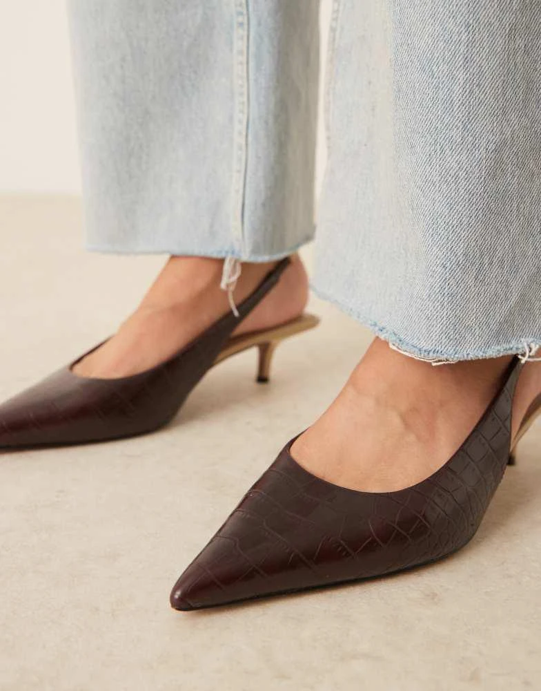 ASOS ASOS DESIGN Sunday slingback kitten heel in brown croc 3
