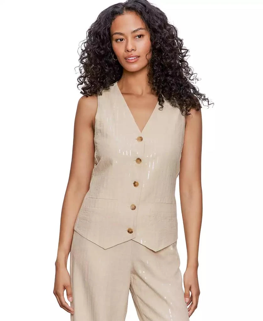 Sanctuary Women's Sequin Stripe Button-Front Vest 2