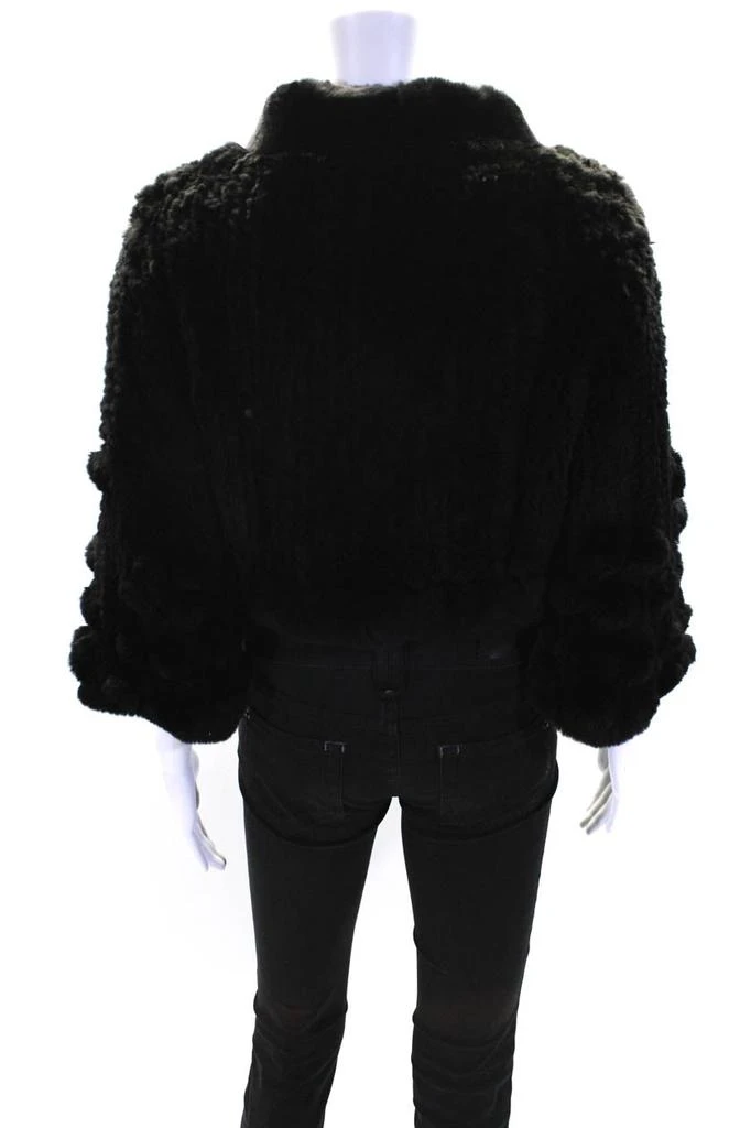 Pologeorgis Womens Rabbit Fur Bolero Shrug Cropped Jacket Black 3
