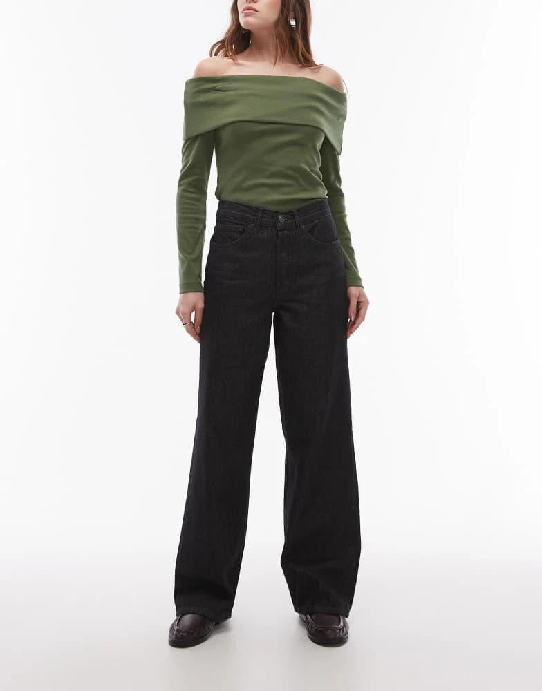 Topshop Topshop mid rise loose fit jean in black ecru 1