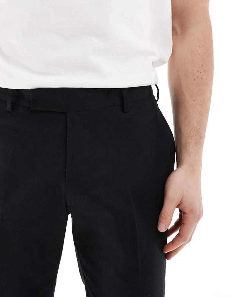 ASOS ASOS DESIGN smart slim fit linen blend trousers in black 4