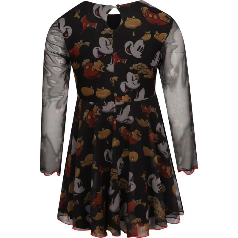 Desigual Mickey mouse print long sleeved tulle dress in black 2