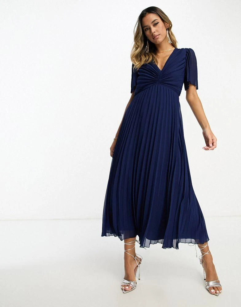 knee length dresses for ladies NEW Asos Maternity Lace Wrap Midi Dress Navy sz Medium – Me n Mommy To Be main image 0