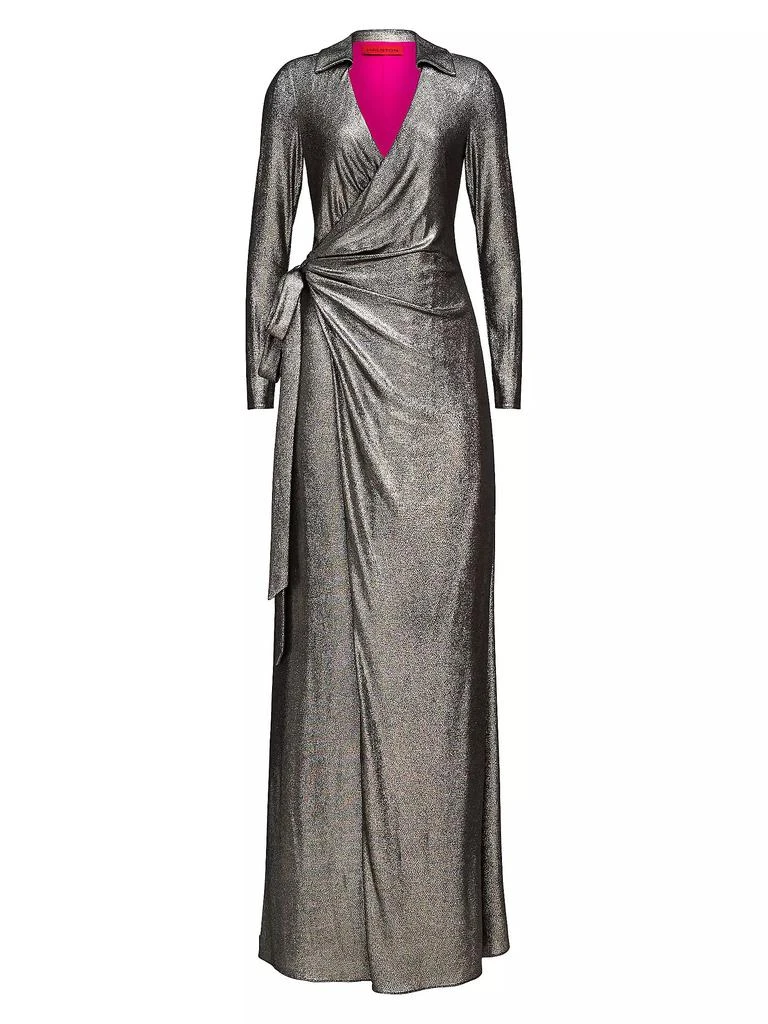 HALSTON Jira Metallic Jersey Wrap Gown 1