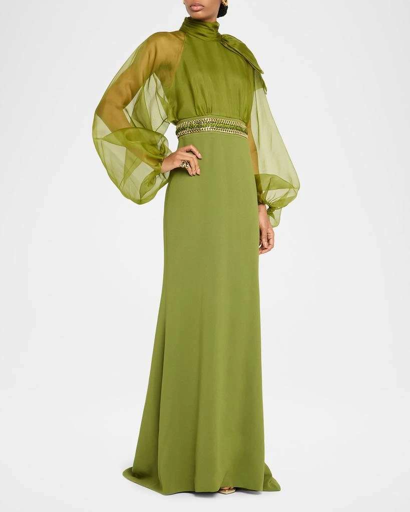 Pamella Roland Balloon-Sleeve Organza And Crepe Trumpet Gown 4