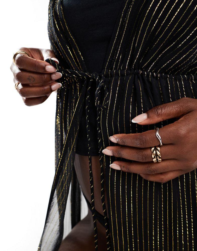 ASOS DESIGN ASOS DESIGN tie front split beach kimono in black