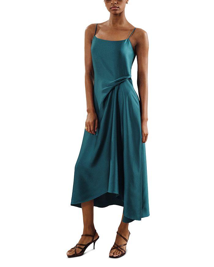 REISS Zoey Draped Slip Dress TEAL 6-UK-2-US - Dresses