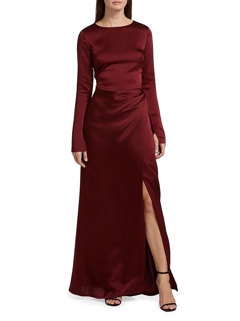 SIMKHAI Qiana Satin Long-Sleeve Draped Gown 2