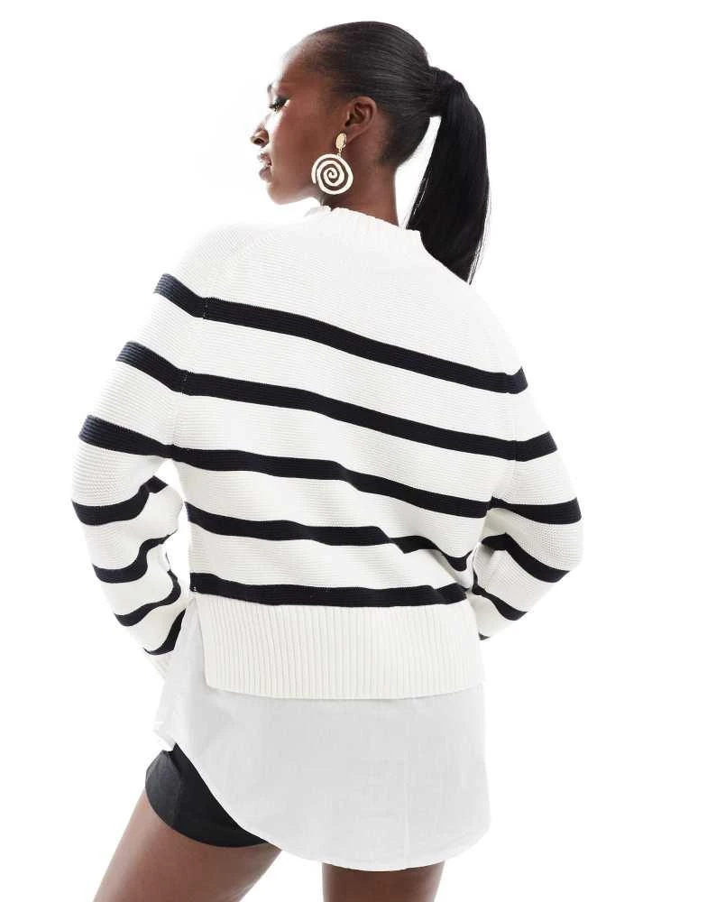 French Connection French Connection 2 in 1 funnel neck jumper with shirt underlay in white and black stripe 3