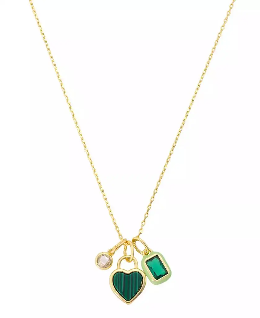 Unwritten Cubic Zirconia Gold-Tone Plated Malachite Stone Cluster Charm Necklace