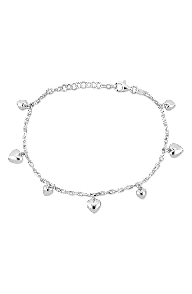 DELMAR Sterling Silver Heart Charm Station Bracelet