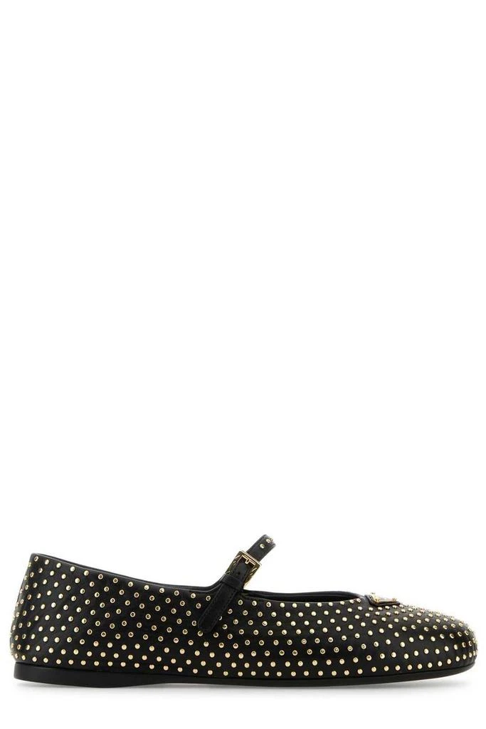 Prada Prada Triangle-Logo Stud-Embellished Ballerina Shoes 1